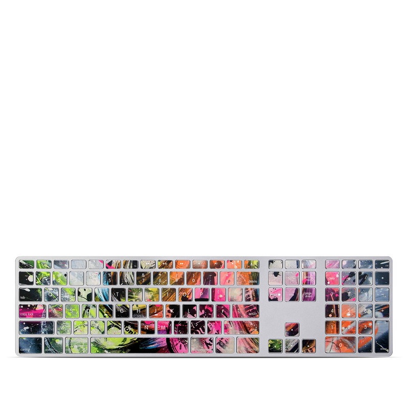 Apple Keyboard with Numeric Keypad Skin design of Graphic design, Fractal art, Art, Illustration, Design, Graphics, Cg artwork, Font, Visual arts, Pattern, with black, gray, red, green, purple, blue colors