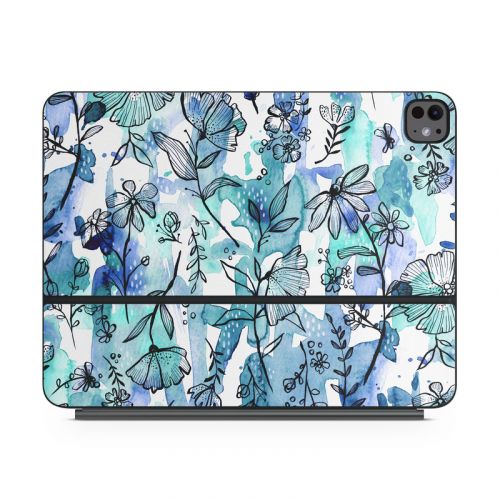 Blue Ink Floral Magic Keyboard for iPad Series Skin