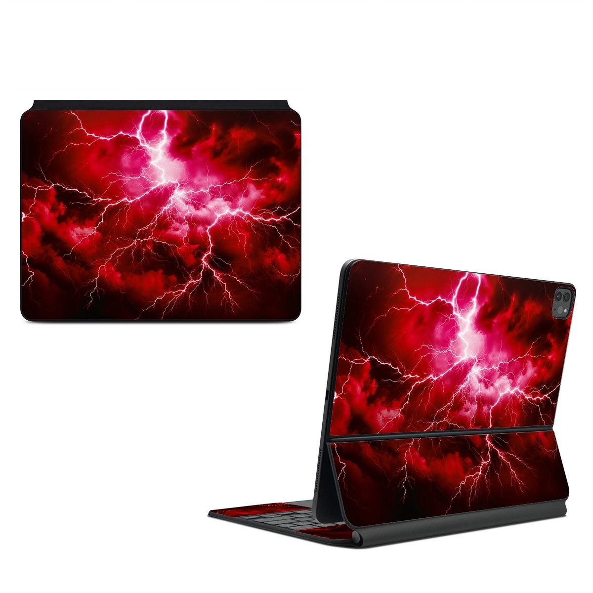 Magic Keyboard for iPad Series Skin design of Thunder, Atmosphere, Sky, Light, Purple, Lighting, Water, Thunderstorm, Electricity, Pink, with black, red colors