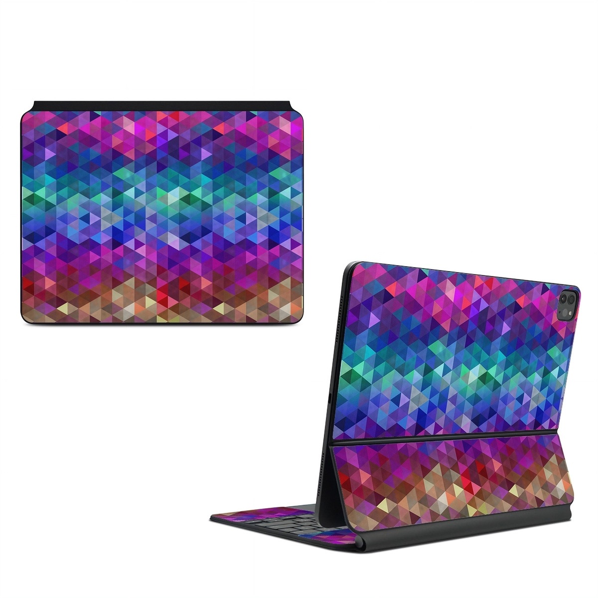 Magic Keyboard for iPad Series Skin design of Purple, Violet, Pattern, Blue, Magenta, Triangle, Line, Design, Graphic design, Symmetry, with blue, purple, green, red, pink colors