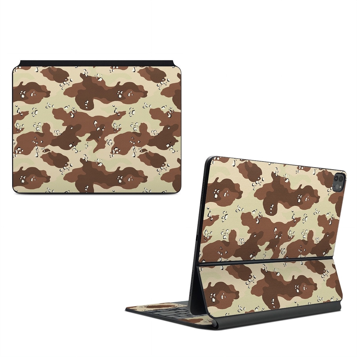 Magic Keyboard for iPad Series Skin design of Military camouflage, Brown, Pattern, Design, Camouflage, Textile, Beige, Illustration, Uniform, Metal, with gray, red, black, green colors