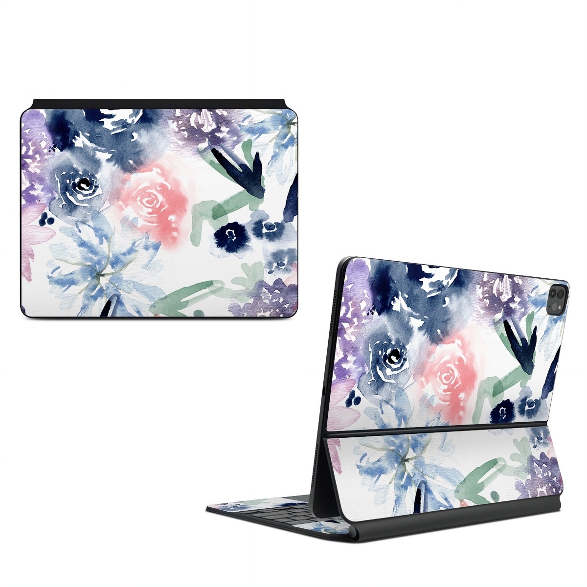 Magic Keyboard for iPad Series Skin design of Pattern, Graphic design, Design, Floral design, Plant, Flower, Illustration, with white, blue, purple, green, pink colors