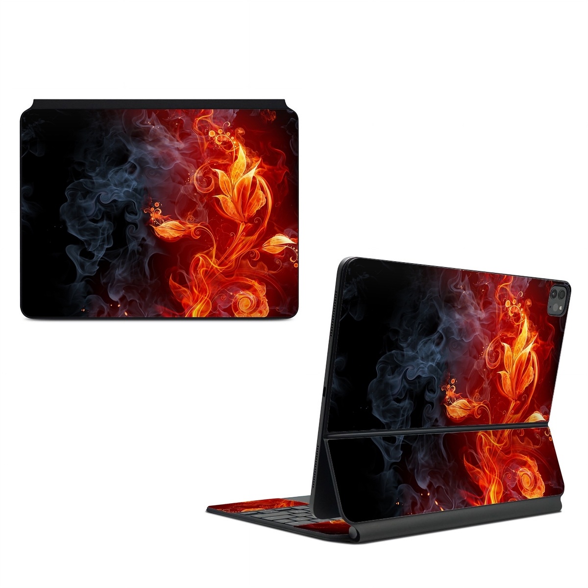 Magic Keyboard for iPad Series Skin design of Flame, Fire, Heat, Red, Orange, Fractal art, Graphic design, Geological phenomenon, Design, Organism, with black, red, orange colors