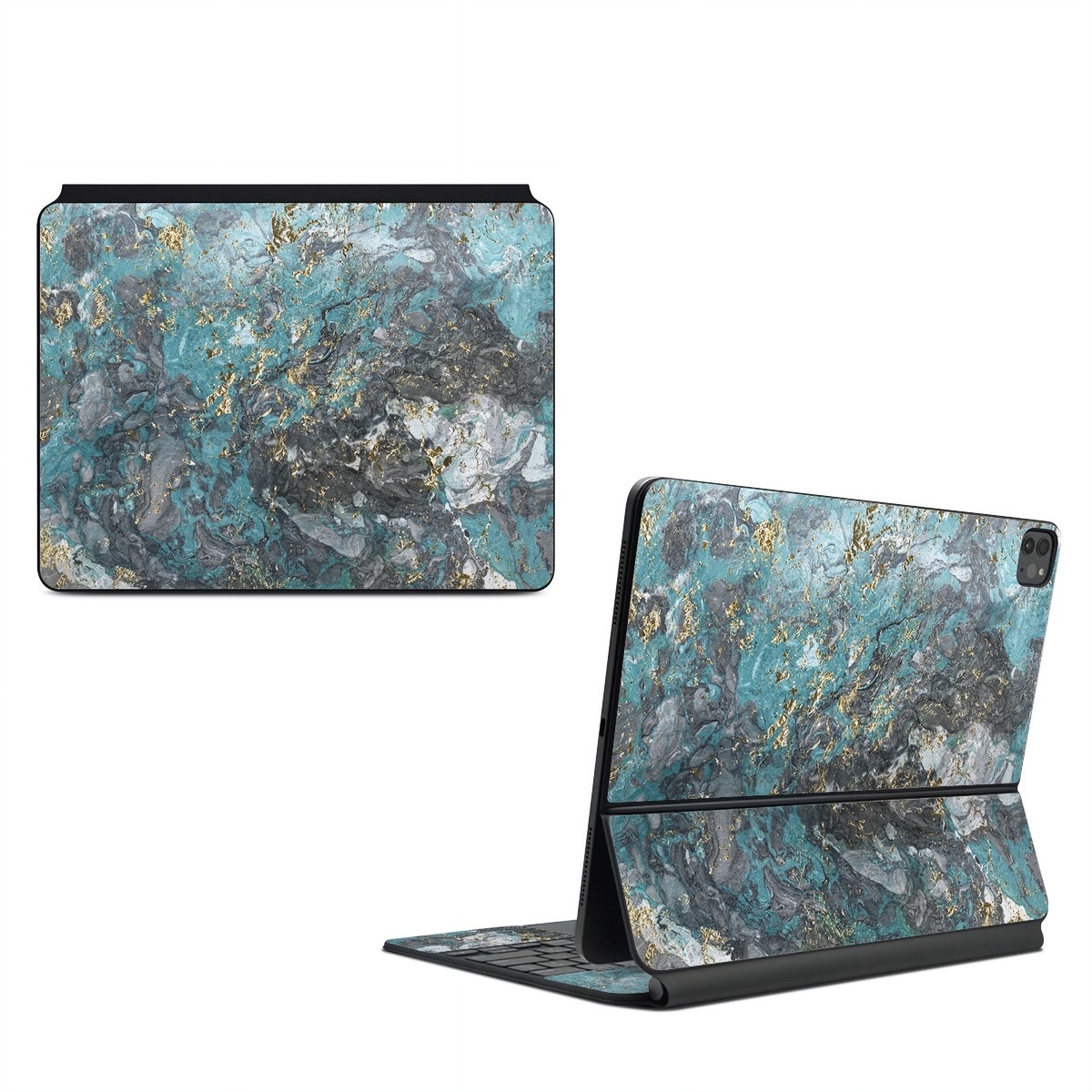 Magic Keyboard for iPad Series Skin design of Blue, Turquoise, Green, Aqua, Teal, Geology, Rock, Painting, Pattern, with black, white, gray, green, blue colors