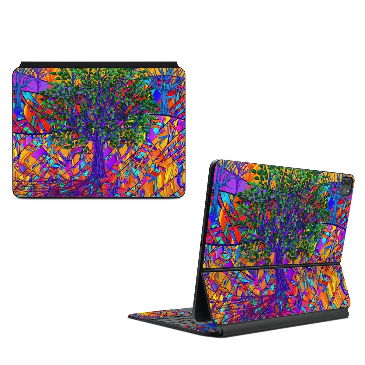 Magic Keyboard for iPad Series Skin design of Psychedelic art, Pattern, Visual arts, Art, Plant, Acrylic paint, Modern art, with green, purple, orange, blue, purple, yellow, red colors