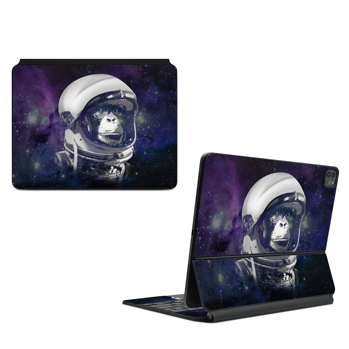 Magic Keyboard for iPad Series Skin design of Helmet, Astronaut, Personal protective equipment, Illustration, Space, Outer space, Headgear, Fictional character, Sports gear, Football gear, with black, gray, blue, white colors