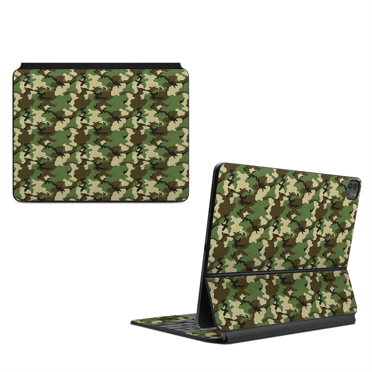 Magic Keyboard for iPad Series Skin design of Military camouflage, Camouflage, Clothing, Pattern, Green, Uniform, Military uniform, Design, Sportswear, Plane, with black, gray, green colors