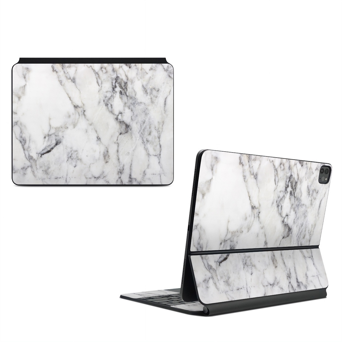 Magic Keyboard for iPad Series Skin design of White, Geological phenomenon, Marble, Black-and-white, Freezing, with white, black, gray colors