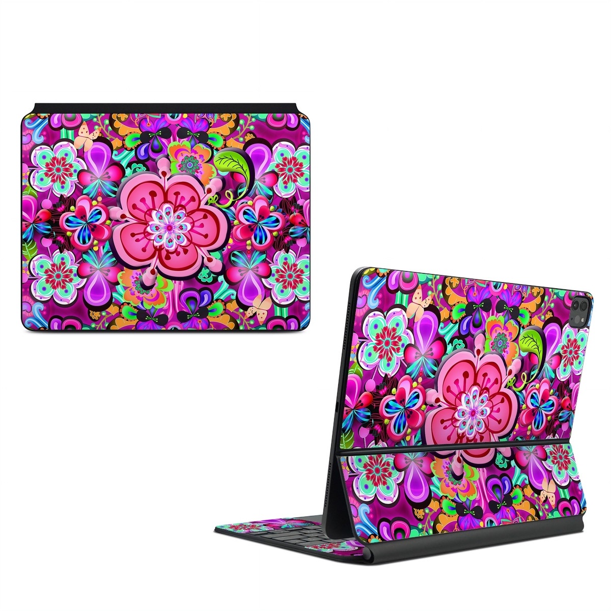 Magic Keyboard for iPad Series Skin design of Pattern, Pink, Design, Textile, Magenta, Art, Visual arts, Paisley, with purple, black, red, gray, blue colors