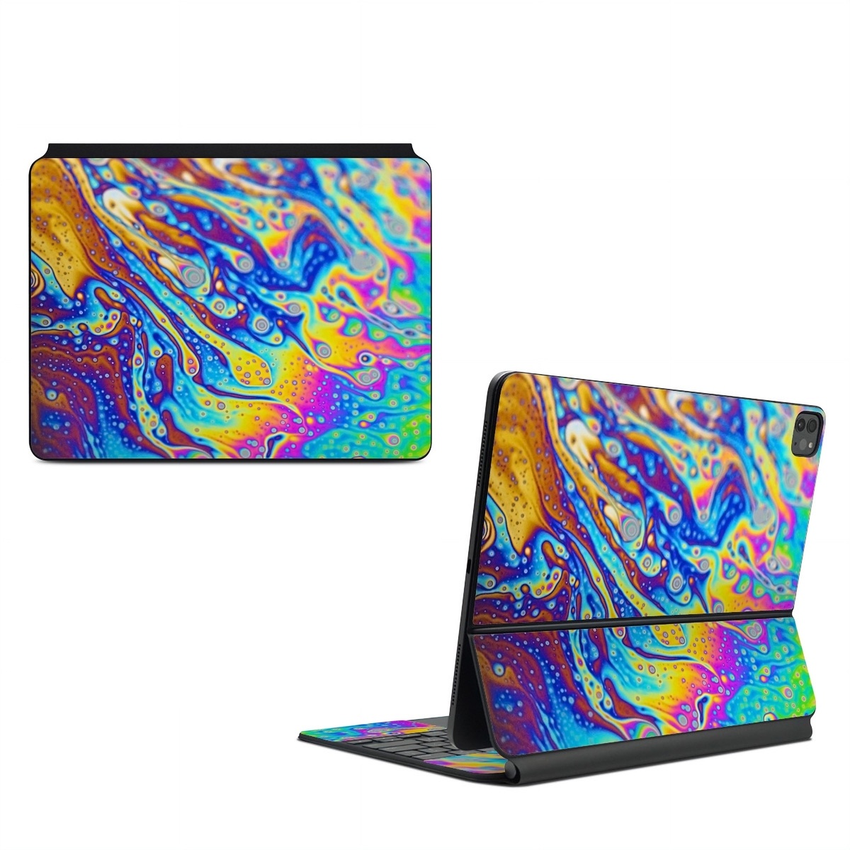 Magic Keyboard for iPad Series Skin design of Psychedelic art, Blue, Pattern, Art, Visual arts, Water, Organism, Colorfulness, Design, Textile, with gray, blue, orange, purple, green colors