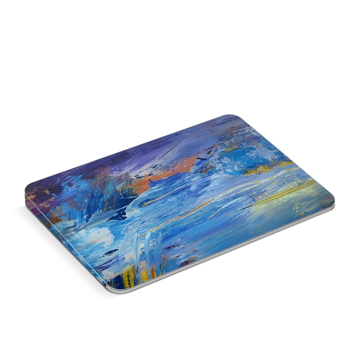 Apple Magic Trackpad Skin design of Painting, Blue, Modern art, Acrylic paint, Sky, Watercolor paint, Art, Visual arts, Paint, Electric blue, with blue, purple, yellow, brown, orange, black colors