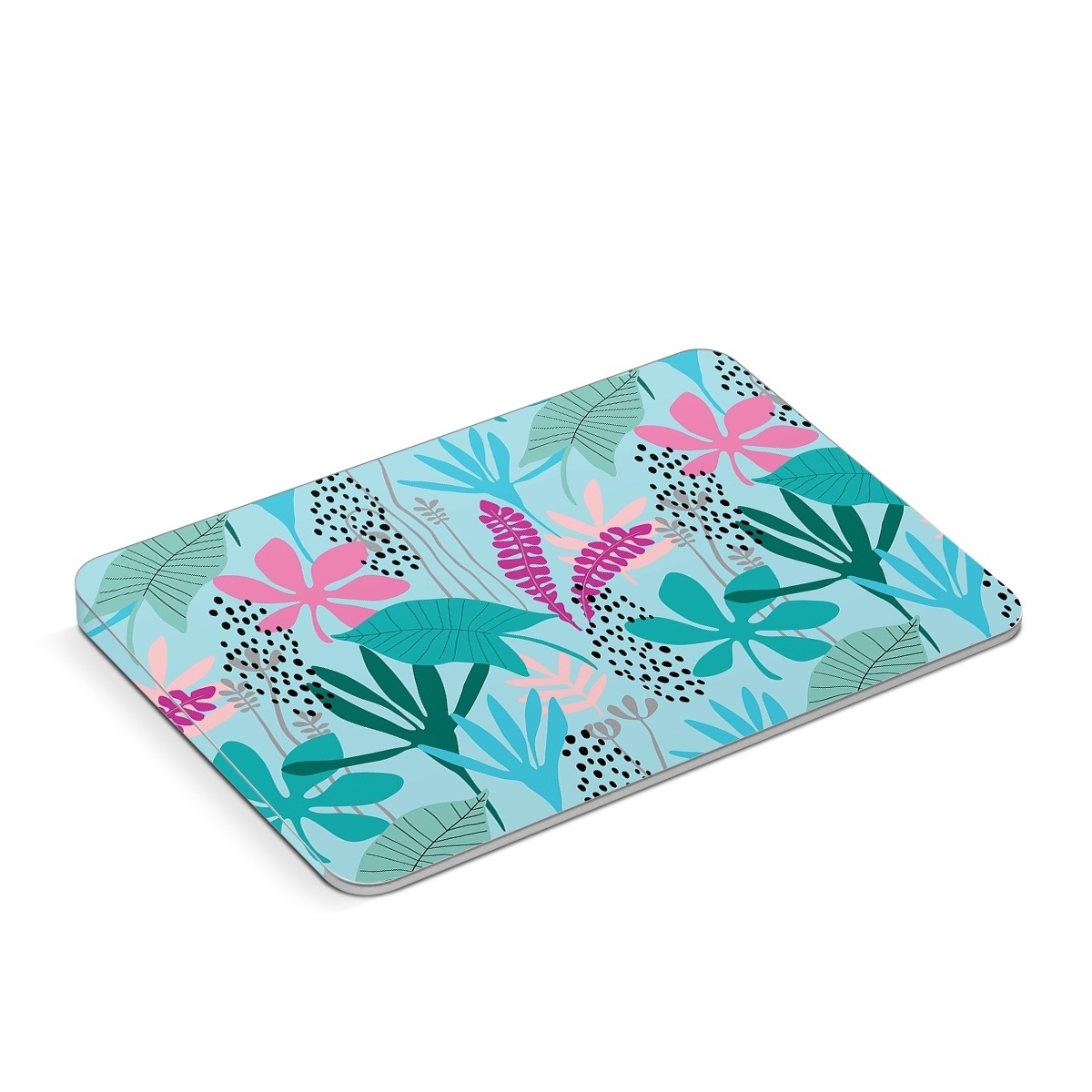 Apple Magic Trackpad Skin design of White, Leaf, Botany, Green, Textile, Branch, Organism, Plant, Font, Pink, with blue, green, pink, purple, black, gray colors