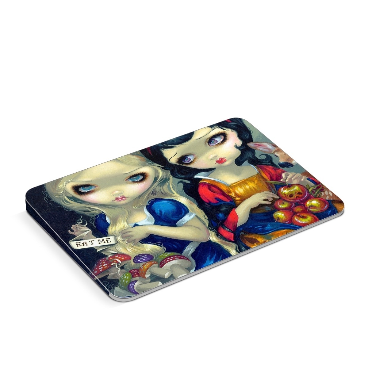 Apple Magic Trackpad Skin design of Doll, Cartoon, Illustration, Cat, Art, Fawn, Toy, Fictional character, Whiskers, with blue, yellow, red, orange, gray colors