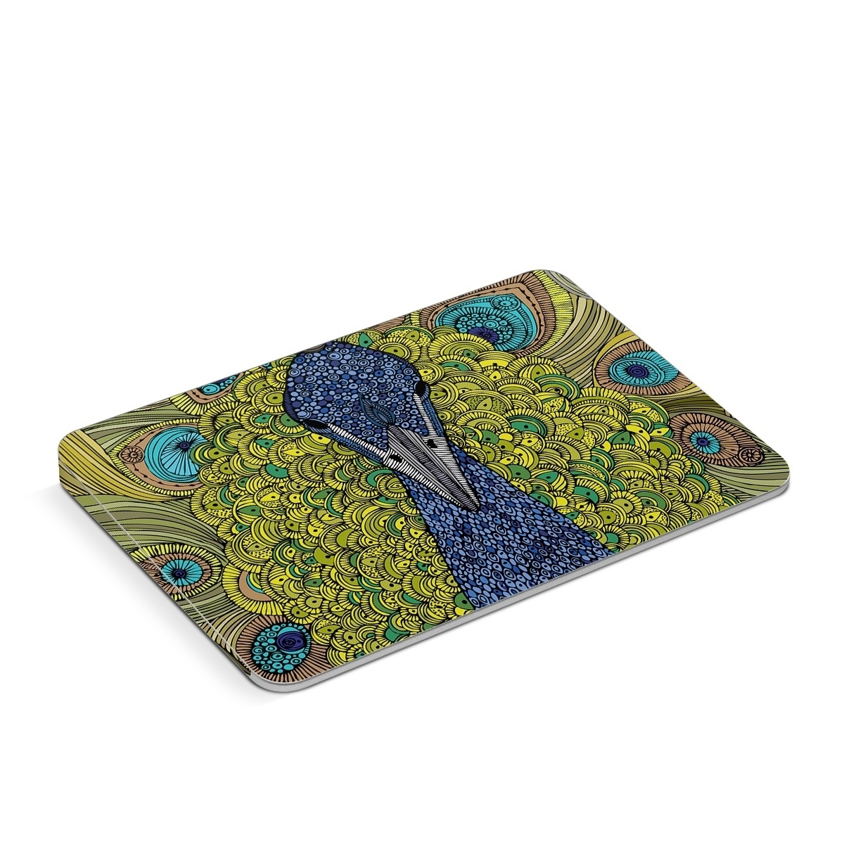 Apple Magic Trackpad Skin design of Peafowl, Bird, Feather, Pattern, Art, Phasianidae, Galliformes, Design, Psychedelic art, Symmetry, with green, blue, yellow colors