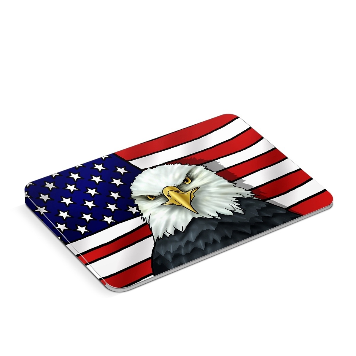 Apple Magic Trackpad Skin design of Bald eagle, Eagle, Bird, Bird of prey, Accipitridae, Beak, Accipitriformes, Sea eagle, Flag, with white, gray, blue, yellow, red colors