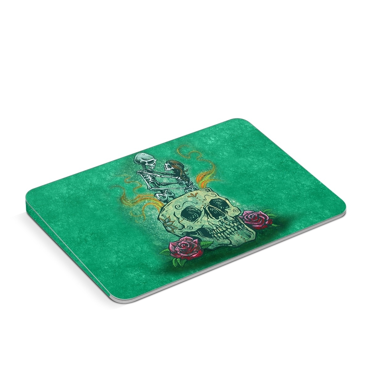 Apple Magic Trackpad Skin design of Bone, Skull, Aqua, Pattern, Electric blue, Fashion accessory, Font, Fictional character, Art, Grass, with green, pink, red, yellow, orange, white, gray colors
