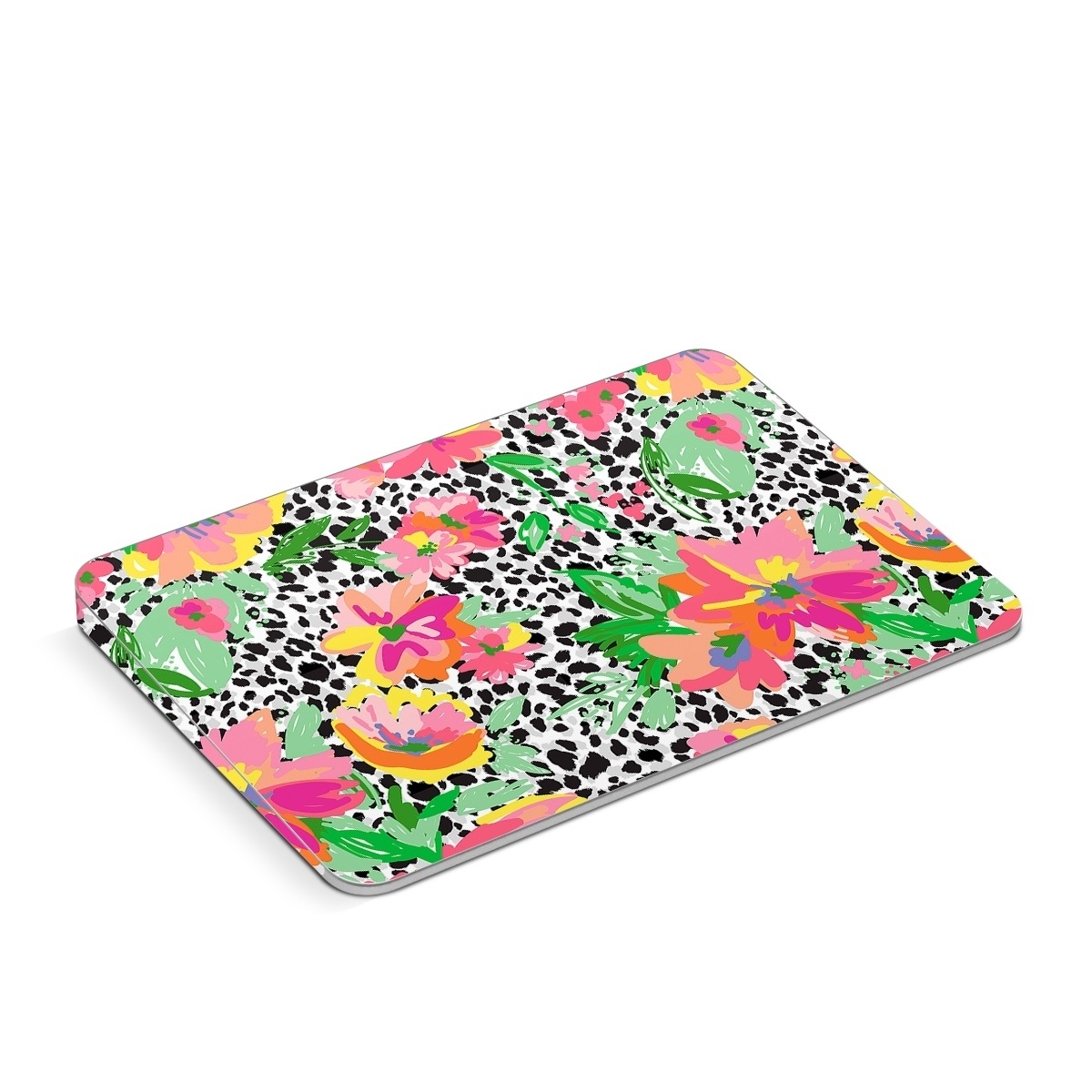 Apple Magic Trackpad Skin design of Flower, Petal, Textile, Pink, Creative arts, Art, Magenta, Pattern, Plant, Symmetry, with pink, orange, yellow, purple, green, black, white colors