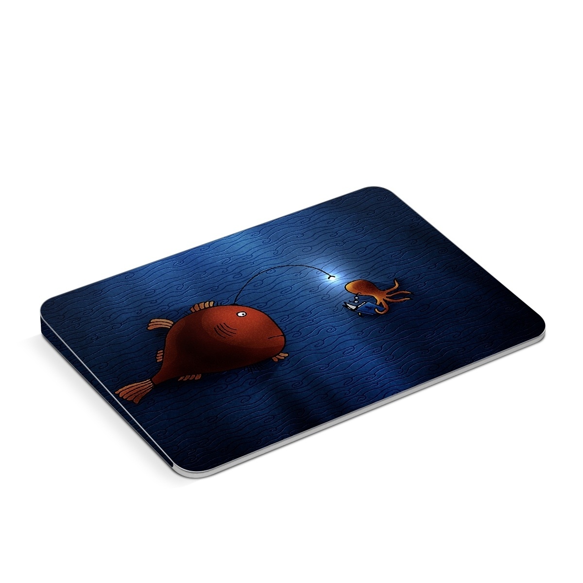 Apple Magic Trackpad Skin design of Deep sea fish, Anglerfish, Illustration, Fish, Animation, Art, with blue, red colors
