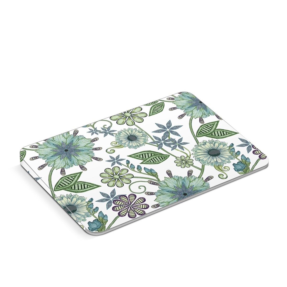 Apple Magic Trackpad Skin design of Green, Pattern, Flower, Botany, Plant, Leaf, Design, Wildflower, with white, green, blue colors