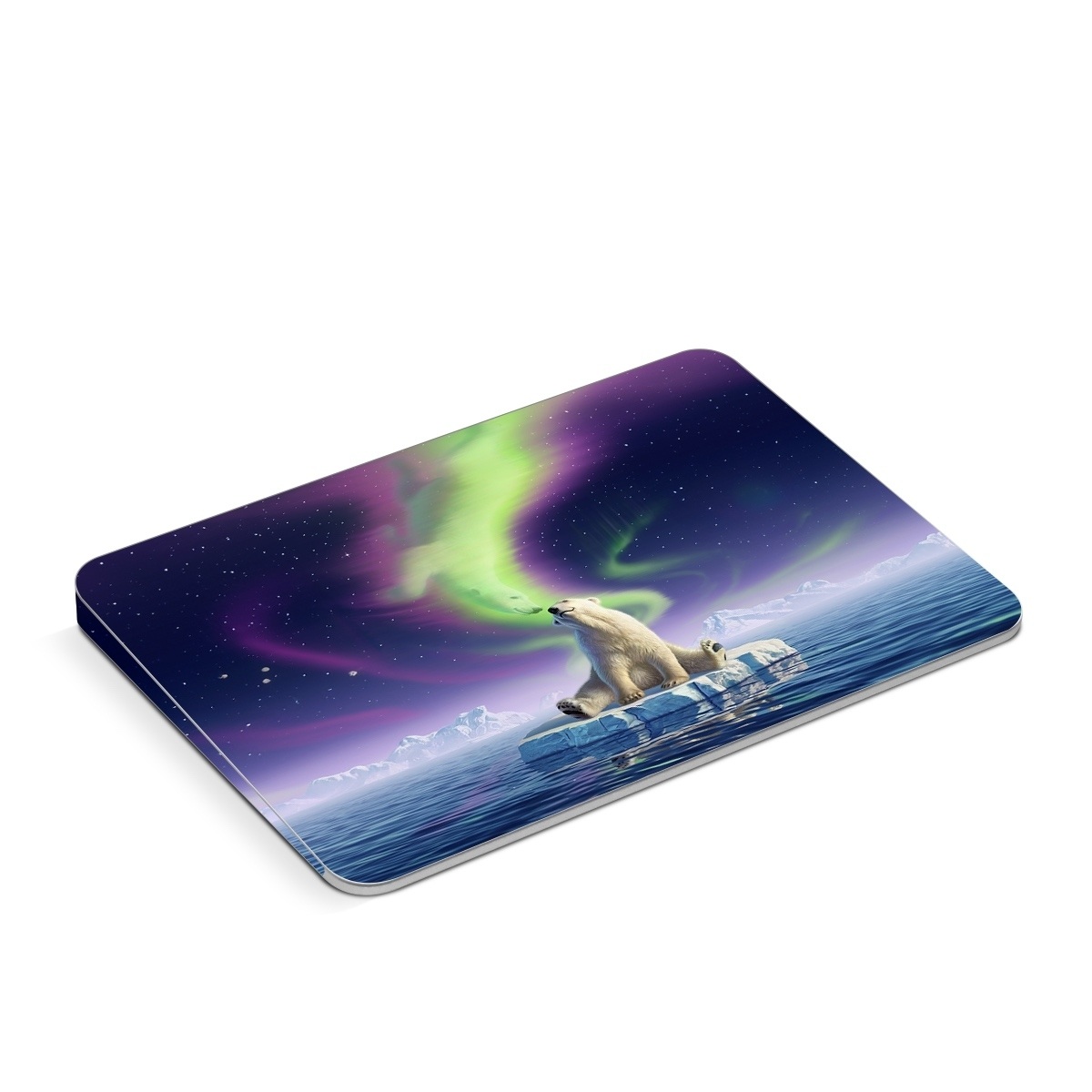 Apple Magic Trackpad Skin design of Aurora, Sky, Wildlife, Polar bear, Fictional character, with white, blue, green, purple colors