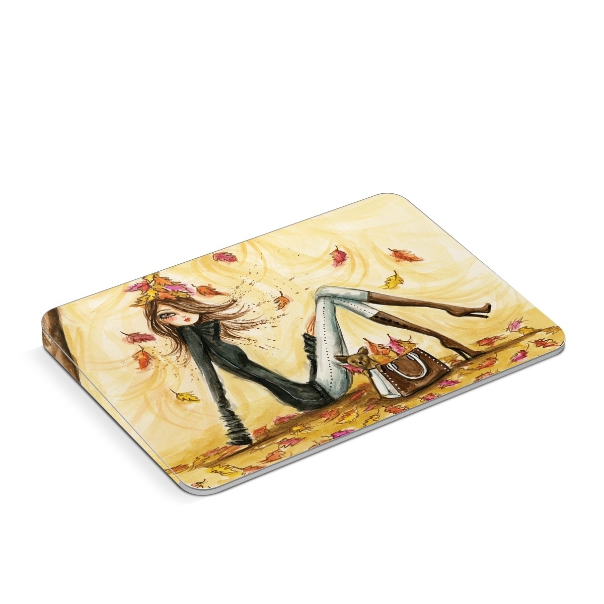 Apple Magic Trackpad Skin design of Painting, Watercolor paint, Tree, Art, Illustration, Plant, Modern art, Visual arts, Still life, Fictional character, with yellow, red, brown, orange, black, white colors