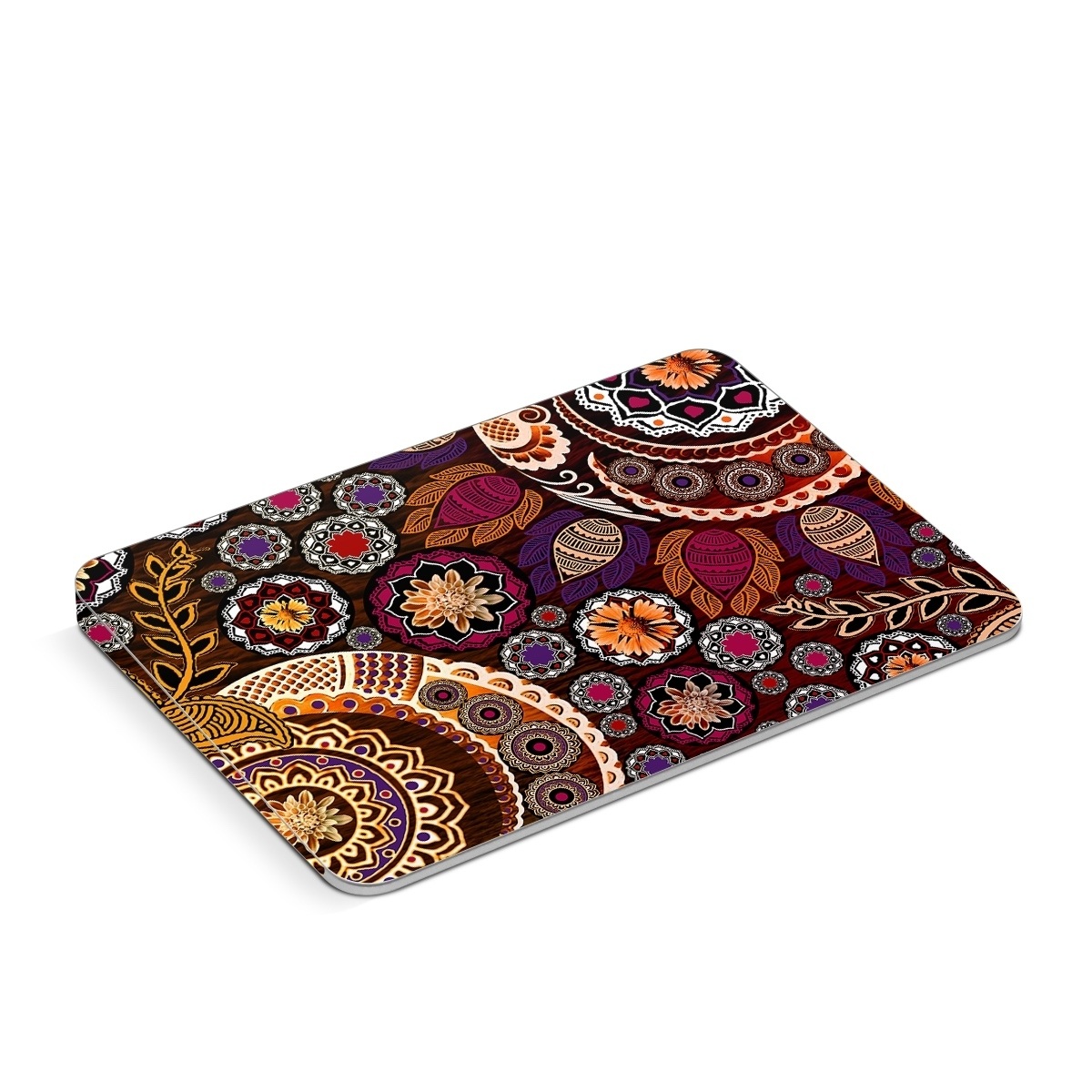 Apple Magic Trackpad Skin design of Pattern, Motif, Visual arts, Design, Art, Floral design, Textile, Paisley, Tapestry, Circle, with brown, purple, red, white, black colors