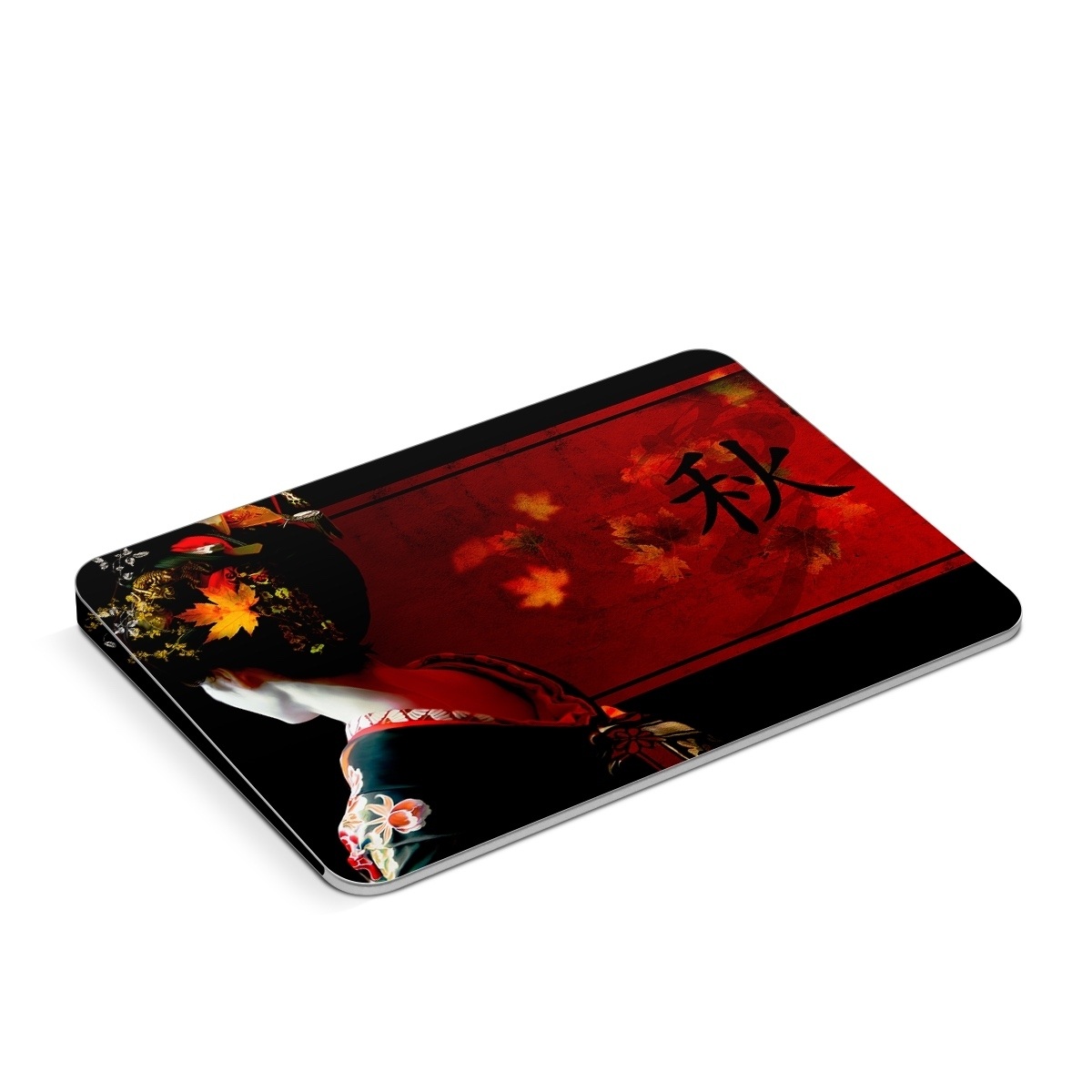 Apple Magic Trackpad Skin design of Geisha, Red, Flower, Plant, Headgear, Photography, Peking opera, Costume, Headpiece, Art, with black, red, orange, yellow, white colors