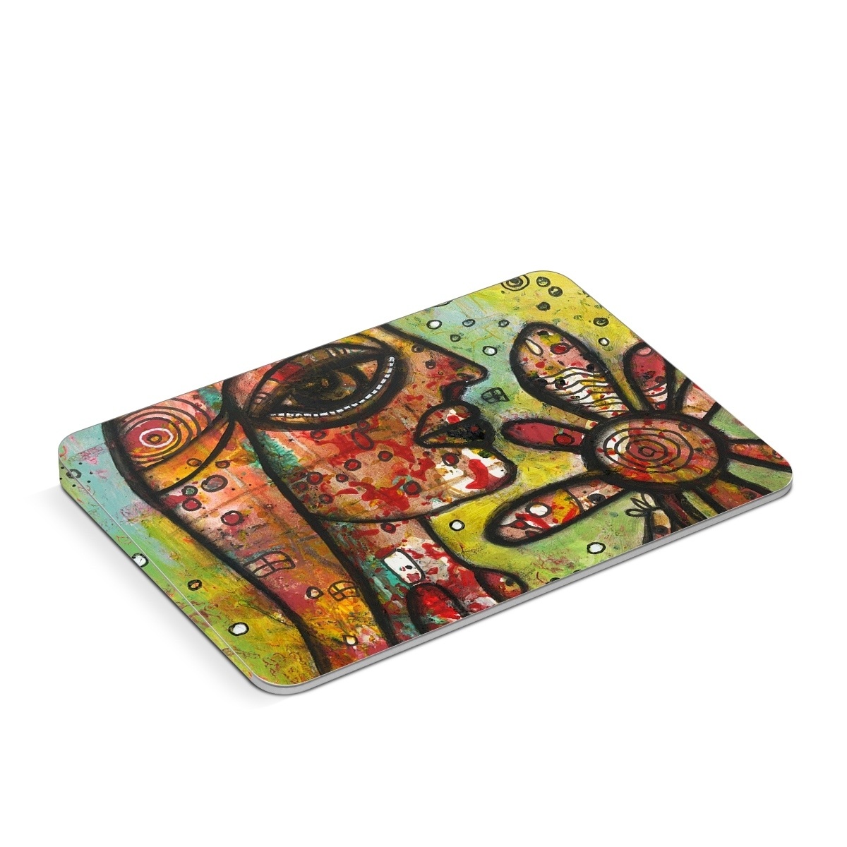 Apple Magic Trackpad Skin design of Modern art, Art, Painting, Acrylic paint, Psychedelic art, Visual arts, Watercolor paint, Illustration, Paint, Style, with green, black, red, white, orange, yellow colors