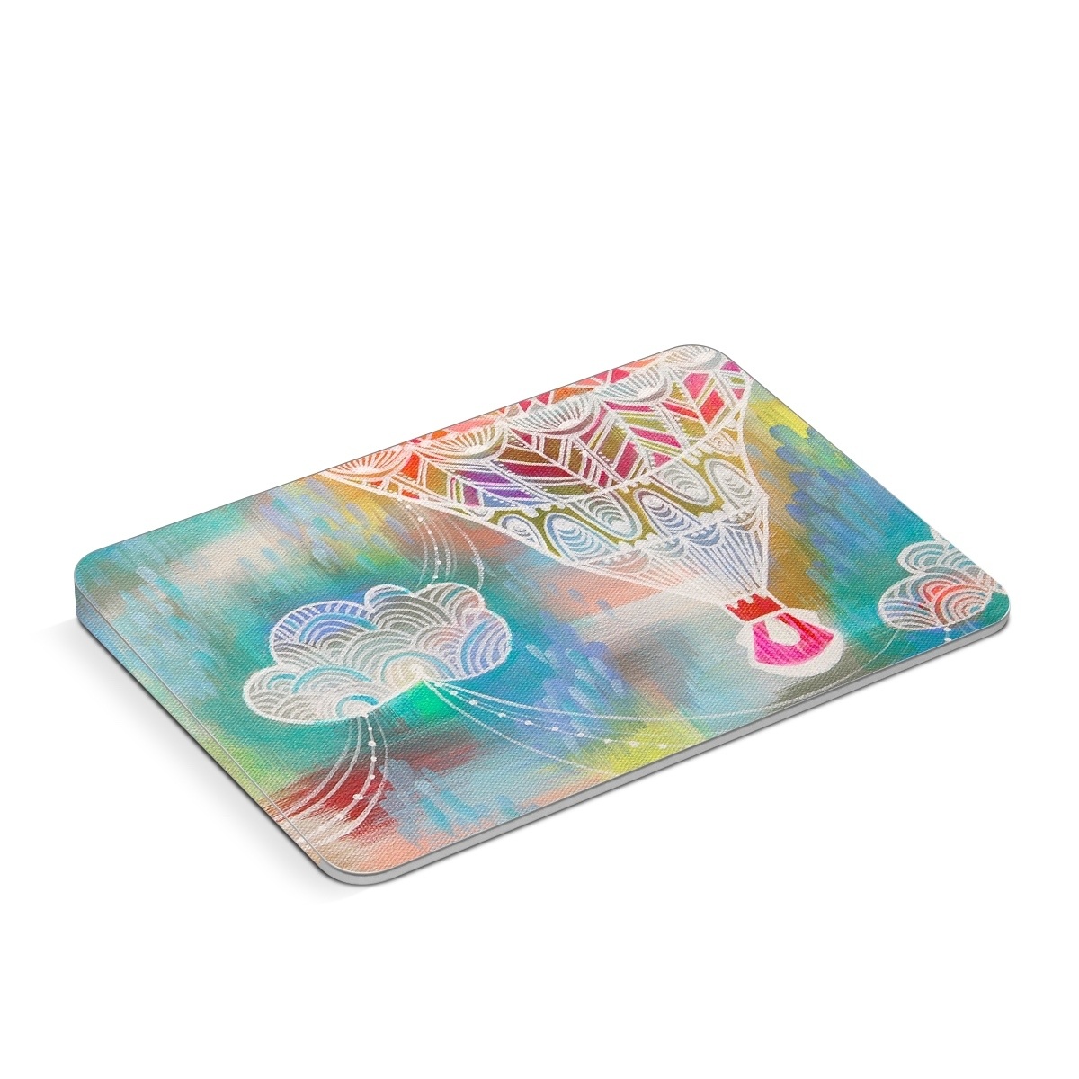 Apple Magic Trackpad Skin design of Hot air balloon, Balloon, Illustration, Pattern, Vehicle, Aerostat, Hot air ballooning, Graphic design, Art, with blue, red, yellow, pink, white colors