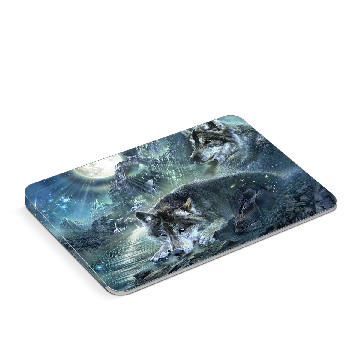 Apple Magic Trackpad Skin design of Cg artwork, Fictional character, Darkness, Werewolf, Illustration, Wolf, Mythical creature, Graphic design, Dragon, Mythology, with black, blue, gray, white colors