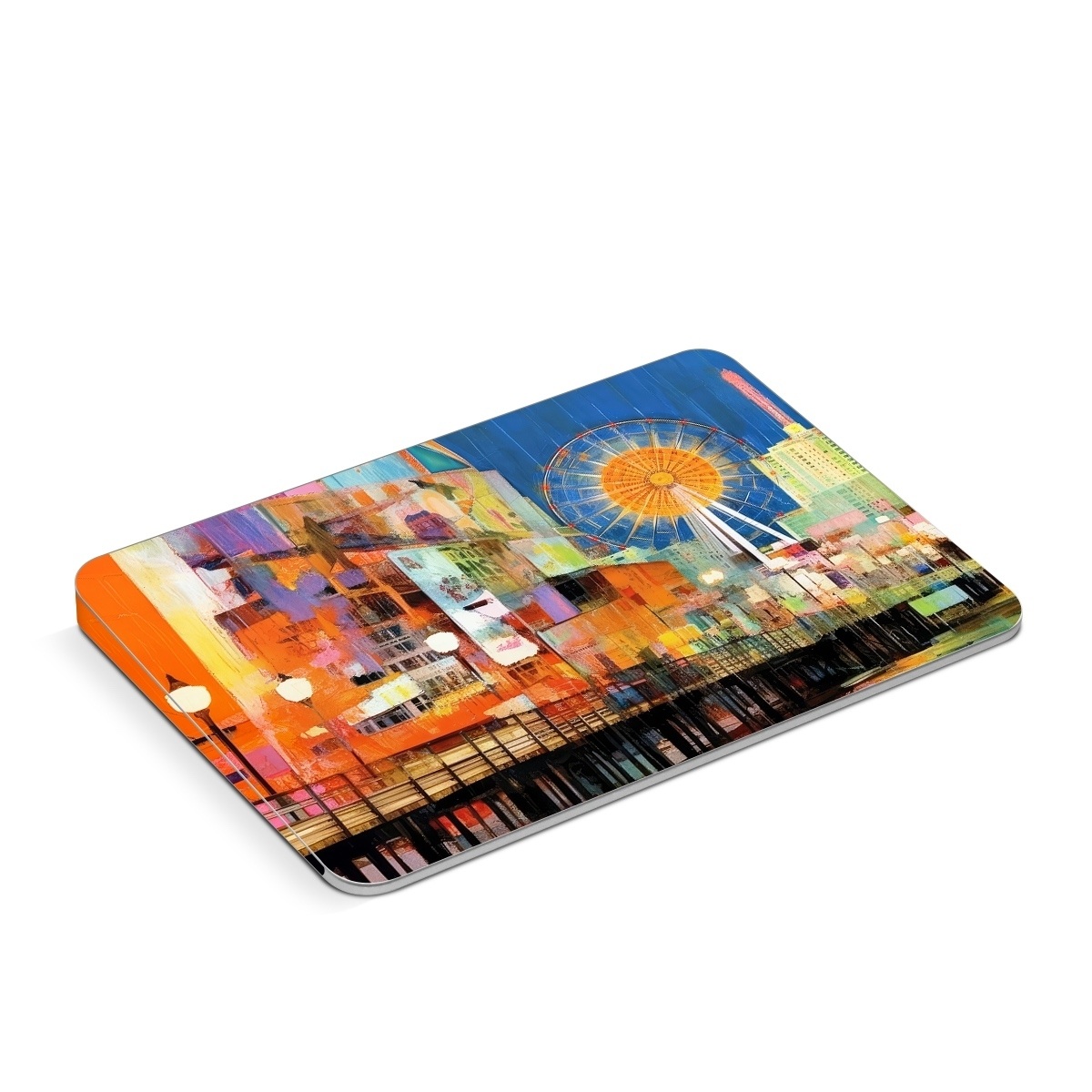 Apple Magic Trackpad Skin design of Light, World, Window, Tints and shades, City, Art, Leisure, Event, Building, Ferris wheel, with black, white, blue, pink, red, orange, yellow, green colors