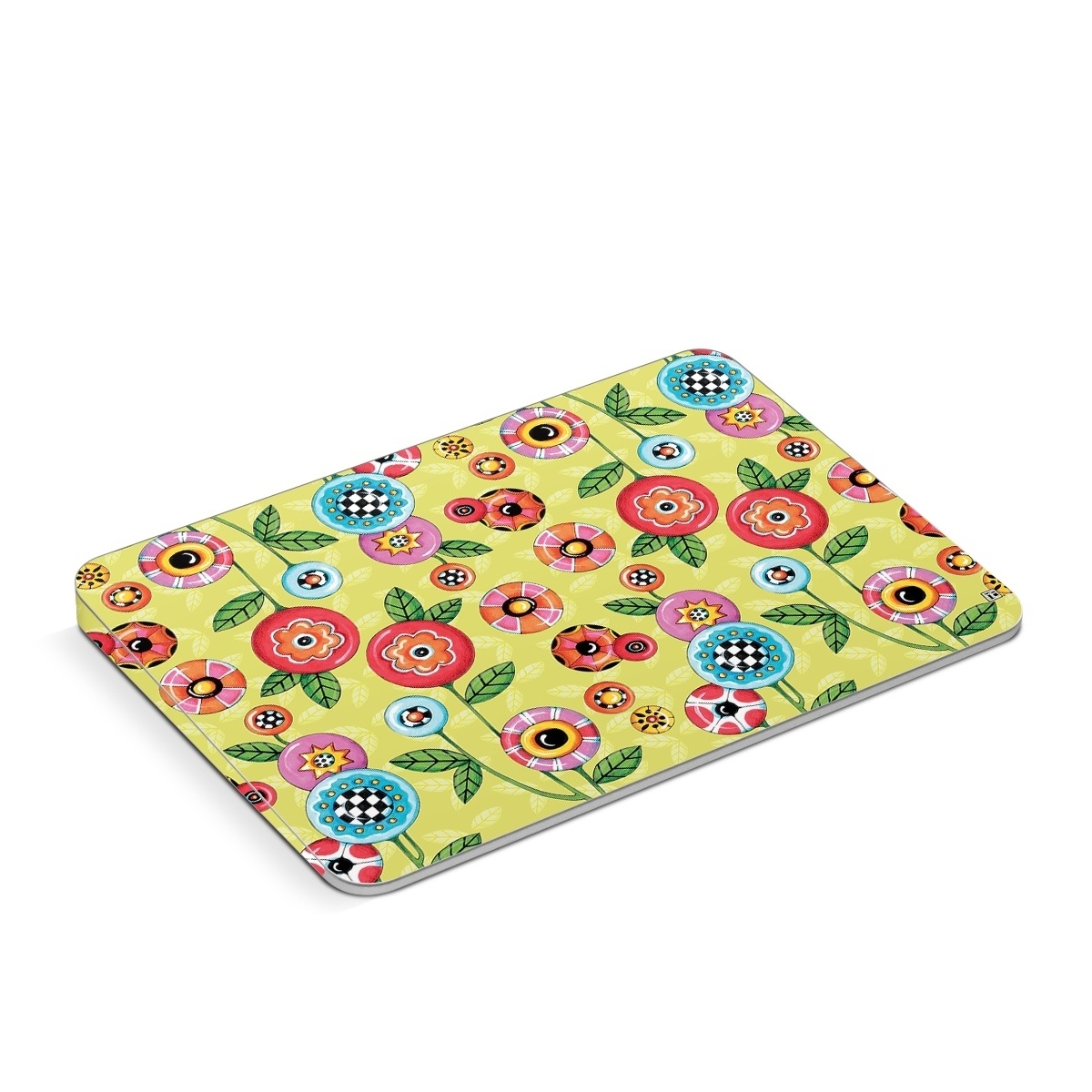 Apple Magic Trackpad Skin design of Wrapping paper, Pattern, Textile, Design, Visual arts, Wildflower, Art, Plant, Child art, Flower, with green, blue, red, yellow, orange, pink colors
