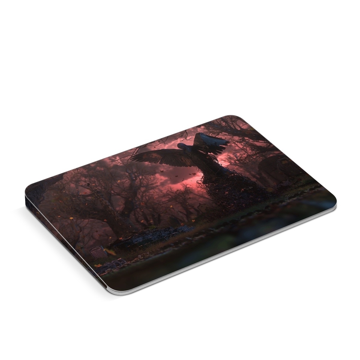 Apple Magic Trackpad Skin design of Nature, Sky, Atmospheric phenomenon, Tree, Atmosphere, Darkness, Night, Screenshot, Cg artwork, Fictional character, with black, red colors