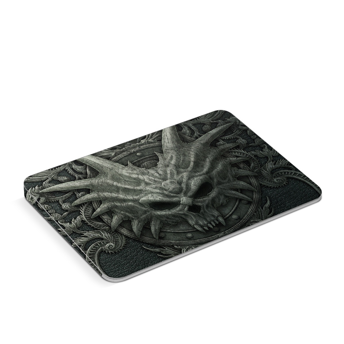 Apple Magic Trackpad Skin design of Demon, Dragon, Fictional character, Illustration, Supernatural creature, Drawing, Symmetry, Art, Mythology, Mythical creature, with black, gray colors