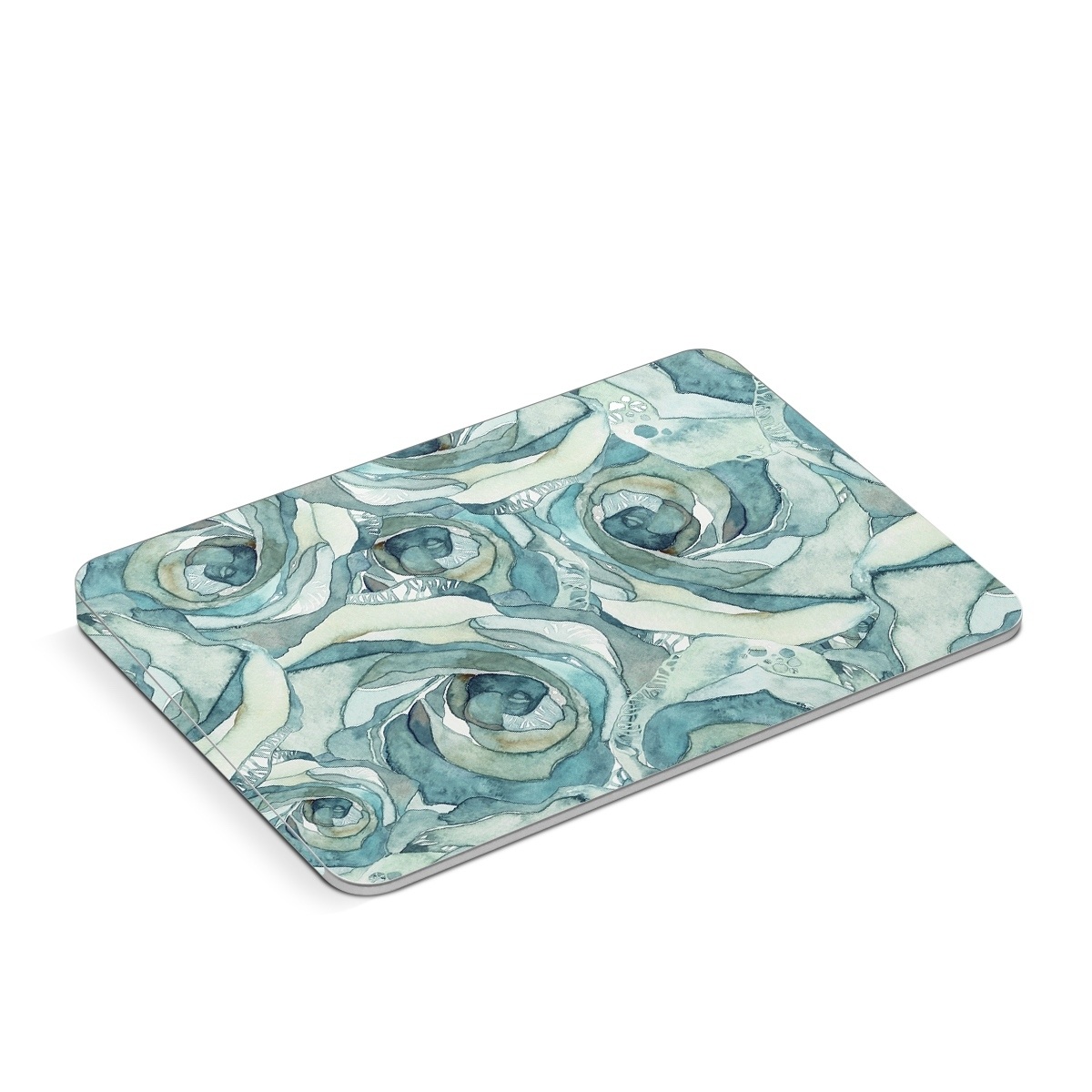 Apple Magic Trackpad Skin design of Rose, Garden roses, Blue, Flower, Rose family, Watercolor paint, Plant, Pattern, Rosa × centifolia, Blue rose, with blue, green colors