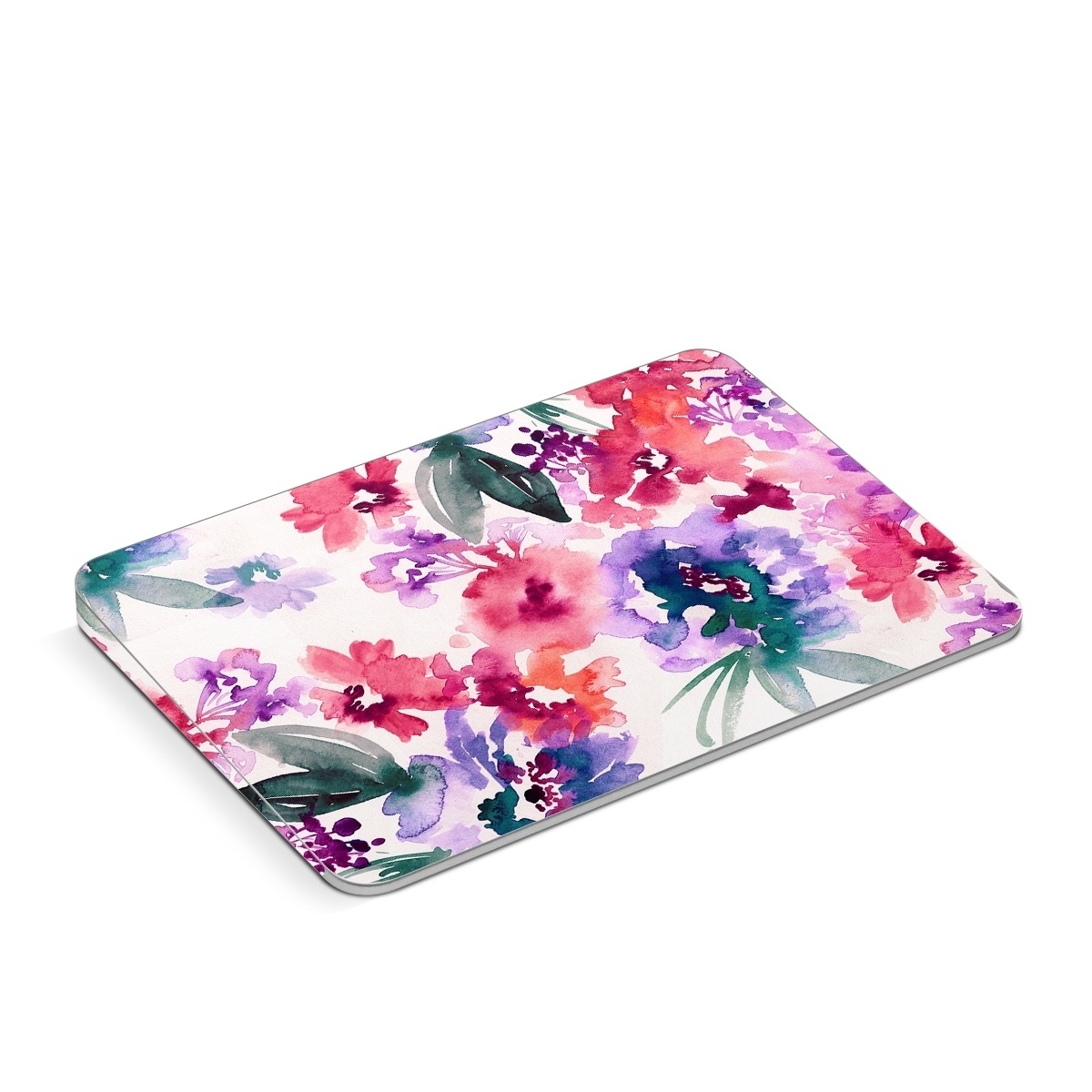 Apple Magic Trackpad Skin design of Purple, Pattern, Pink, Lilac, Violet, Flower, Watercolor paint, Floral design, Plant, Design, with green, pink, red, purple, white colors