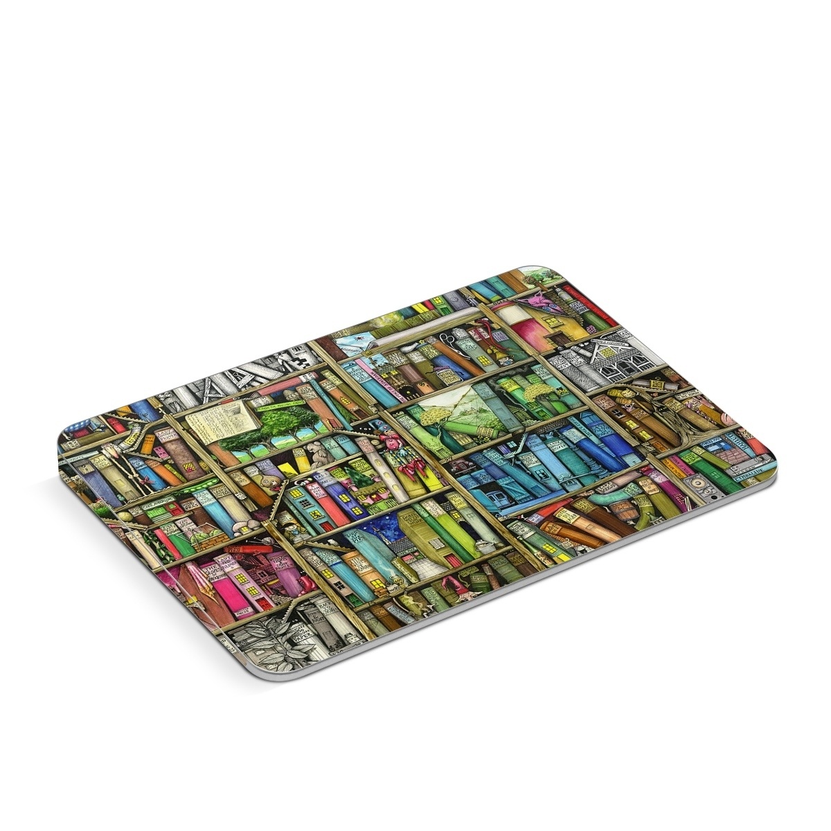 Apple Magic Trackpad Skin design of Collection, Art, Visual arts, Bookselling, Shelving, Painting, Building, Shelf, Publication, Modern art, with brown, green, blue, red, pink colors