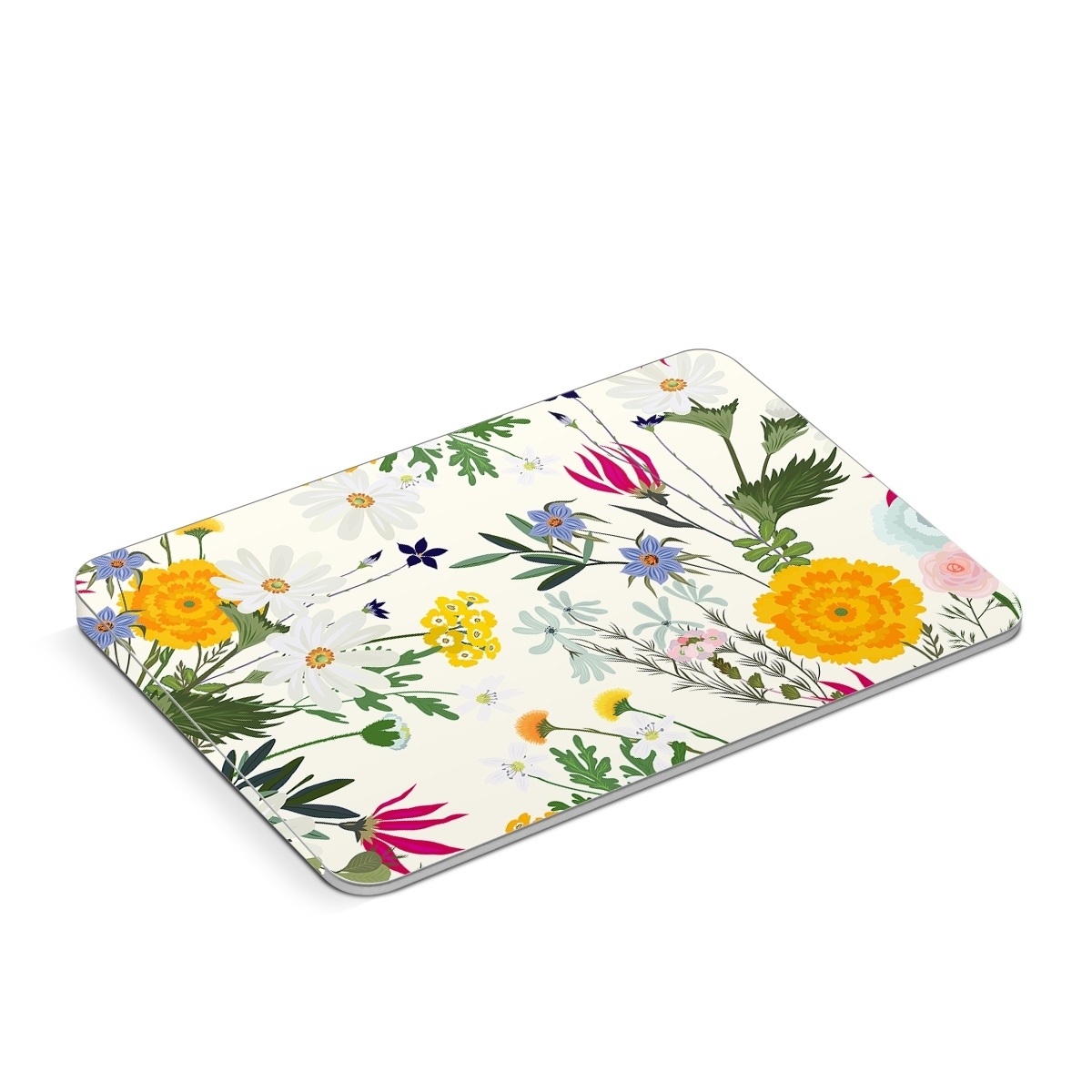 Apple Magic Trackpad Skin design of Flower, Wildflower, chamomile, Floral design, Plant, camomile, Botany, Clip art, Cut flowers, Daisy, with white, green, pink, orange, yellow, red colors