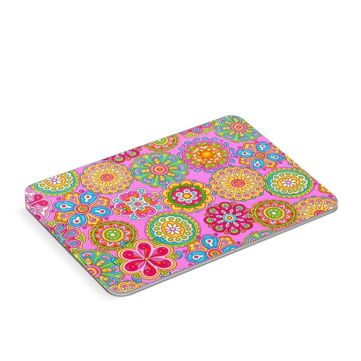 Apple Magic Trackpad Skin design of Pattern, Design, Textile, Visual arts, Wrapping paper, Motif, Pedicel, with pink, red, orange, yellow, green, blue, purple colors