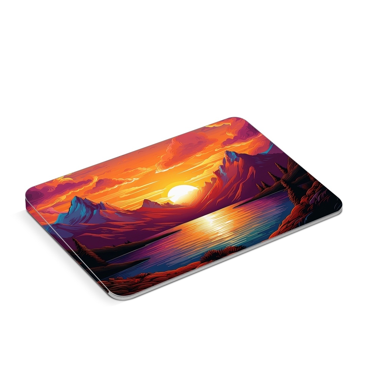 Apple Magic Trackpad Skin design of Water, Cloud, Sky, Ecoregion, Afterglow, Light, World, Nature, Natural landscape, Mountain, with red, orange, yellow, blue, purple colors
