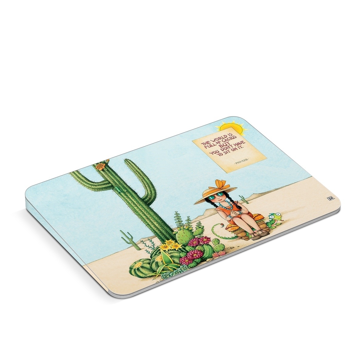 Apple Magic Trackpad Skin design of Cartoon, Cactus, Illustration, Animated cartoon, Plant, Vegetable, Fictional character, Art, with green, yellow, pink, orange, brown colors