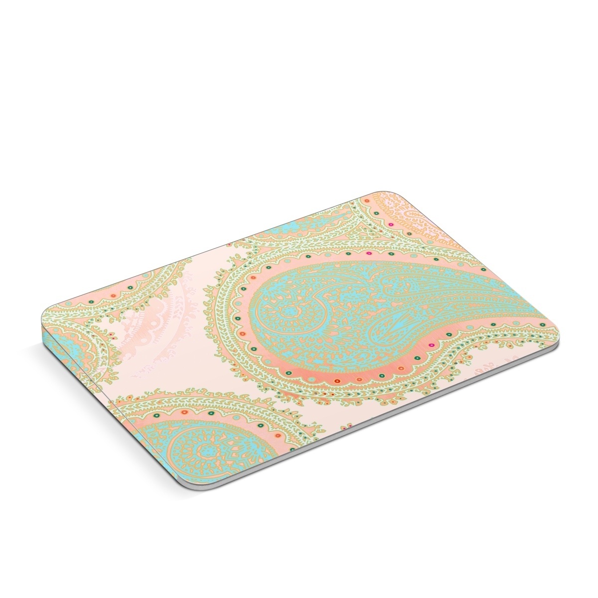 Apple Magic Trackpad Skin design of Pattern, Visual arts, Paisley, Pink, Design, Motif, Line, Wallpaper, Peach, with pink, blue, red colors