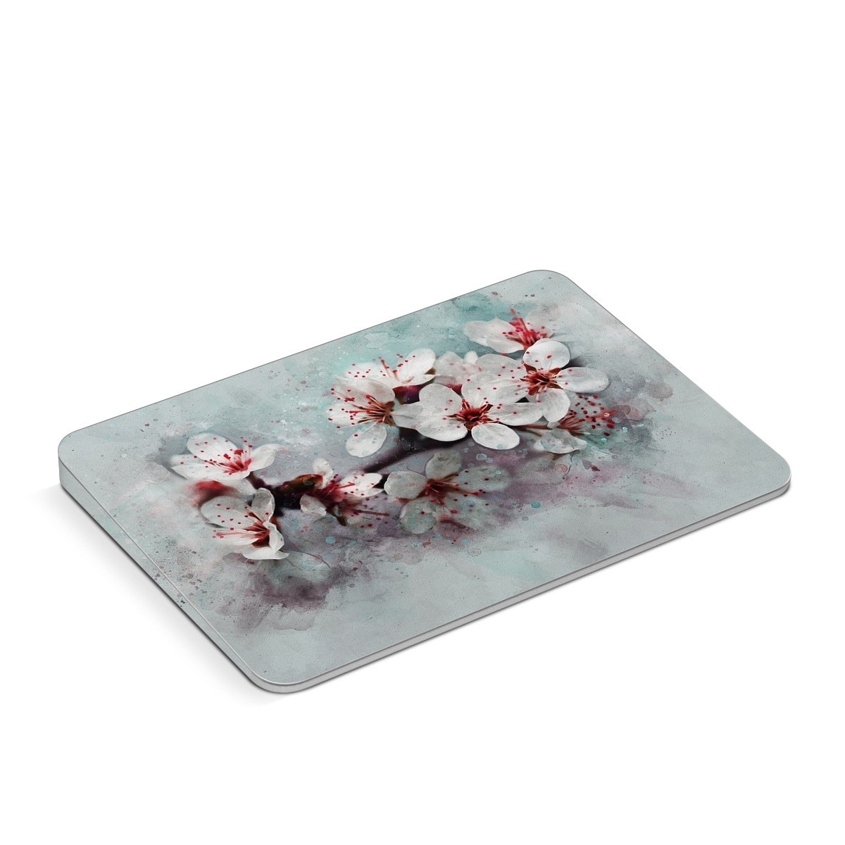 Apple Magic Trackpad Skin design of Blossom, Flower, Cherry blossom, Watercolor paint, Plant, Spring, Pink, Petal, Branch, Painting, with white, gray, red, pink, purple, blue colors