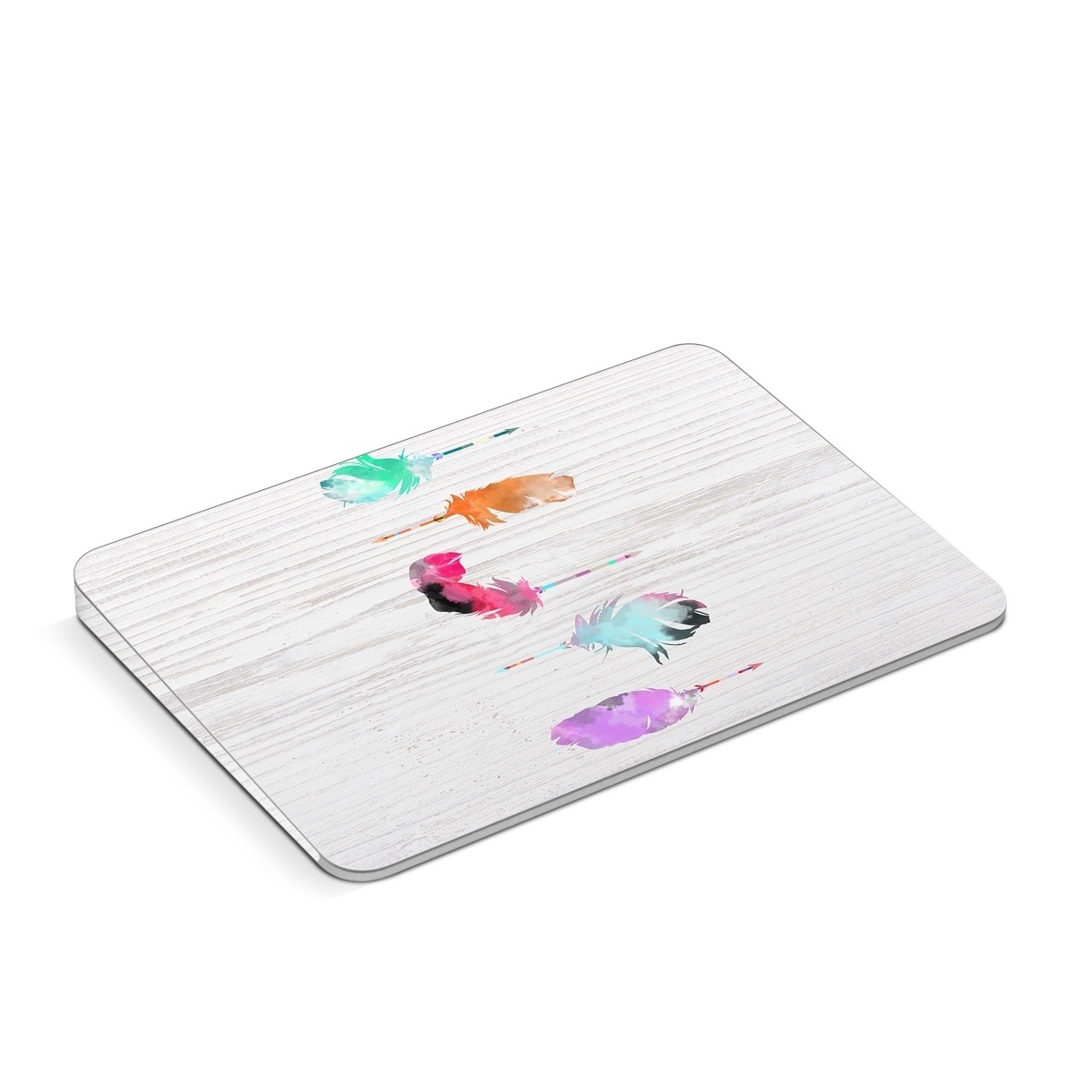 Apple Magic Trackpad Skin design of Pink, Watercolor paint, Illustration, Feather, Design, Art, Painting, Graphic design, Visual arts, Drawing, with white, orange, red, blue, pink, purple, green colors