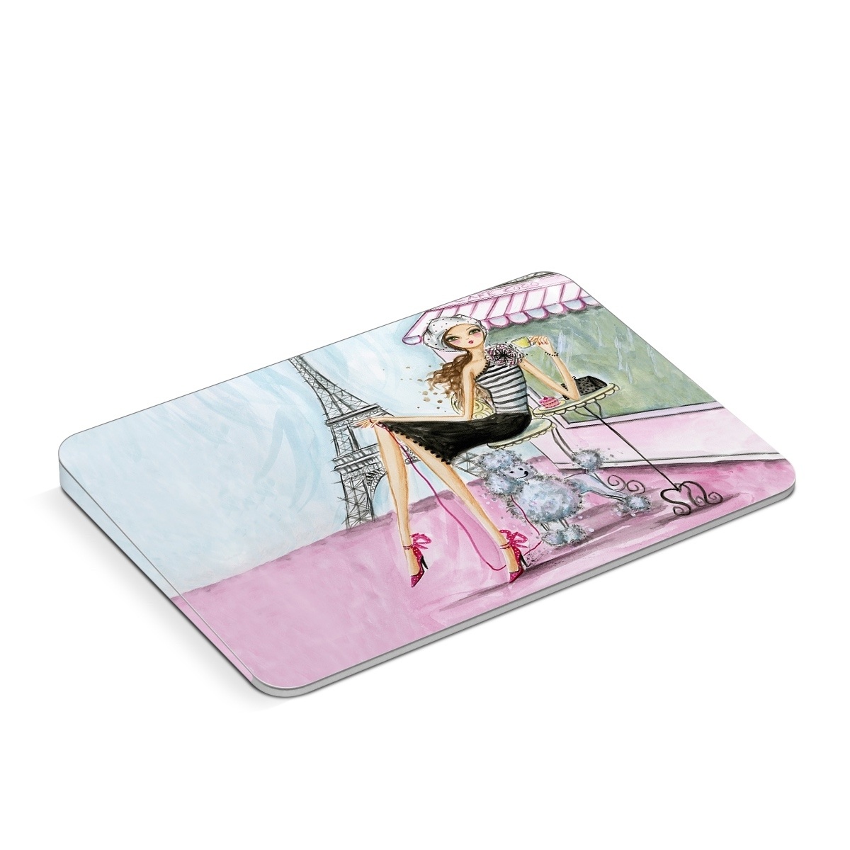 Apple Magic Trackpad Skin design of Pink, Illustration, Sitting, Konghou, Watercolor paint, Fashion illustration, Art, Drawing, Style, with gray, purple, blue, black, pink colors