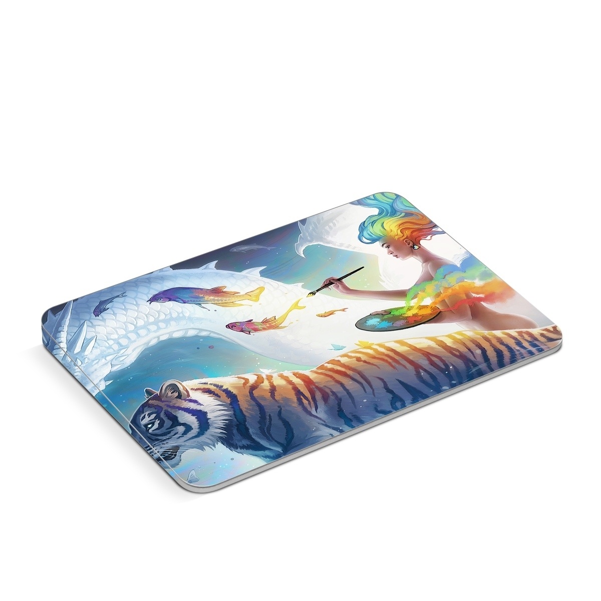 Apple Magic Trackpad Skin design of Siberian tiger, Bengal tiger, Vertebrate, Tiger, Felidae, Mammal, Water, Carnivore, Art, Painting, with blue, red, yellow, orange, green, purple, black, white colors