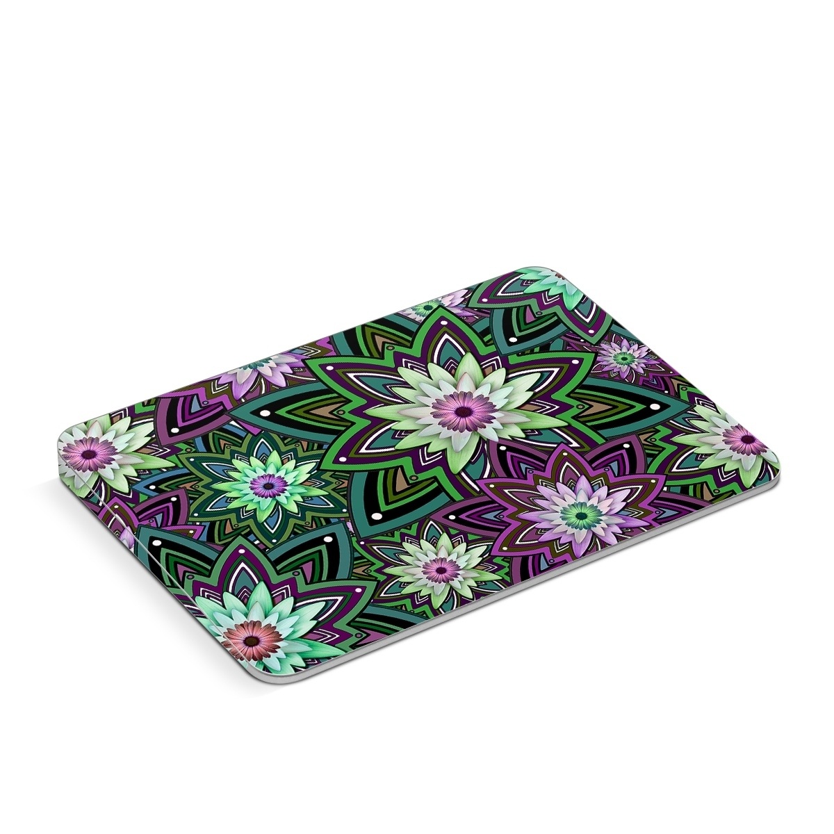 Apple Magic Trackpad Skin design of Pattern, Purple, Green, Flower, Psychedelic art, Design, Lilac, Plant, Symmetry, Visual arts, with black, gray, green, purple, blue, red colors