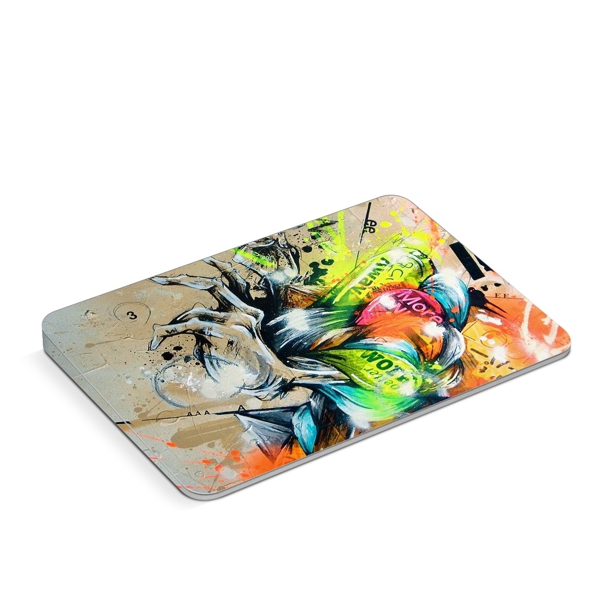 Apple Magic Trackpad Skin design of Graphic design, Art, Illustration, Fictional character, Visual arts, Graphics, Painting, Watercolor paint, Modern art, Games, with gray, black, green, red, orange, pink colors