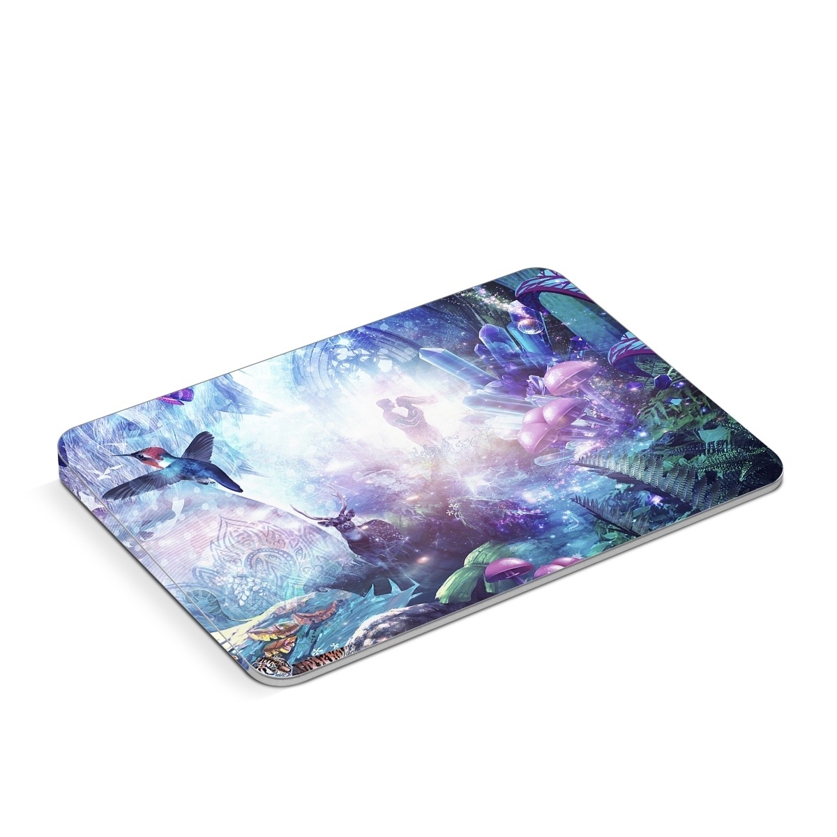 Apple Magic Trackpad Skin design of Man, Woman, Fictional Character, Mythology, Bird, Wing, Mythical Creature, Deer, Tiger, Mushrooms, Butterfly, with white, blue, green, red, yellow, black, purple, gray colors