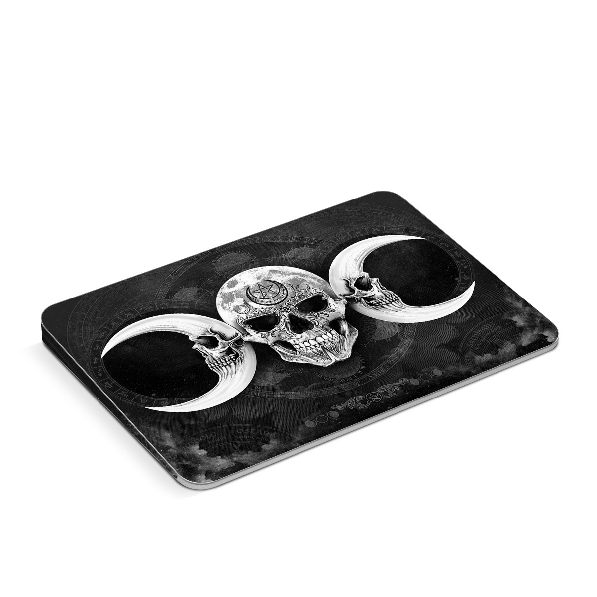 Apple Magic Trackpad Skin design of Bone, Skull, Darkness, Monochrome, Black-and-white, Circle, Symmetry, Visual Arts, Illustration, Skeleton, Drawing, with black, white, gray colors